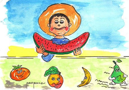 Frutas - Acuarela y dibujo de Paco Ponce