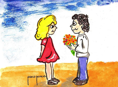 Regalar flores - Acuarela de Paco Ponce